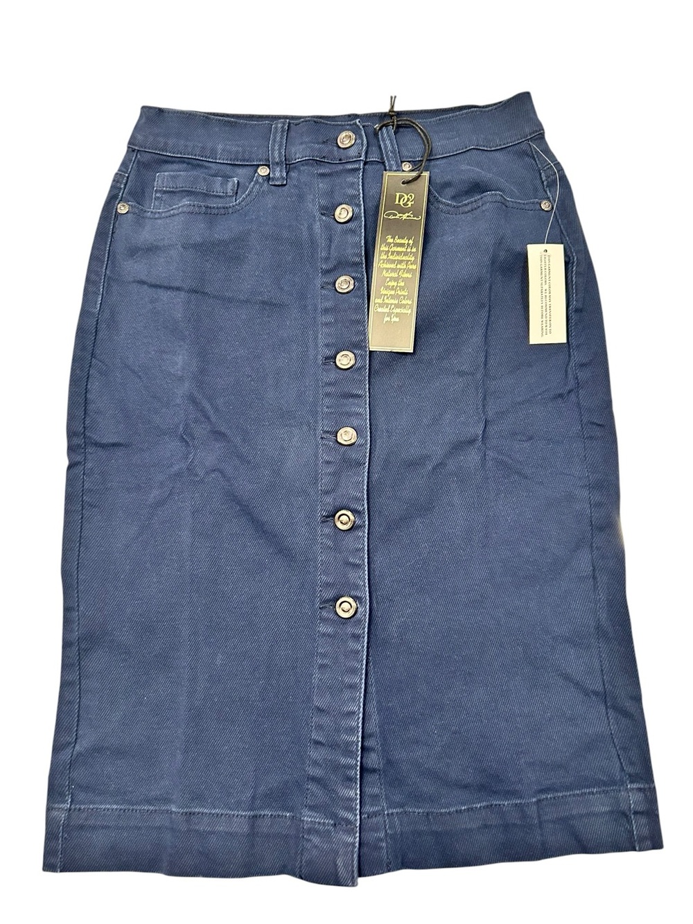 DG2 Diane Gilman Button-Front Navy Blue Women’s Denim Midi Skirt XS NWT Casual
